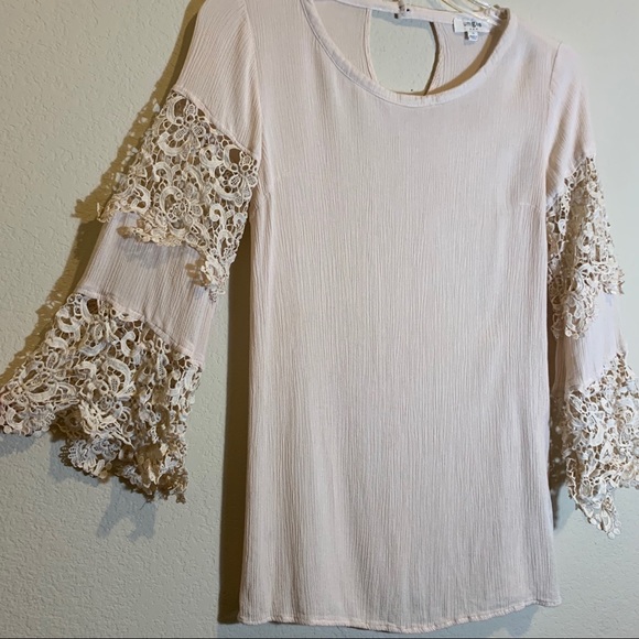 Umgee Cream Boho Crochet Lace Bell Sleeve Dress S - Picture 6 of 8